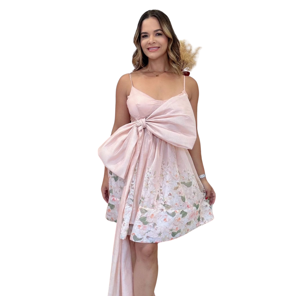 Vestido Corto - Palo Rosa con Moña