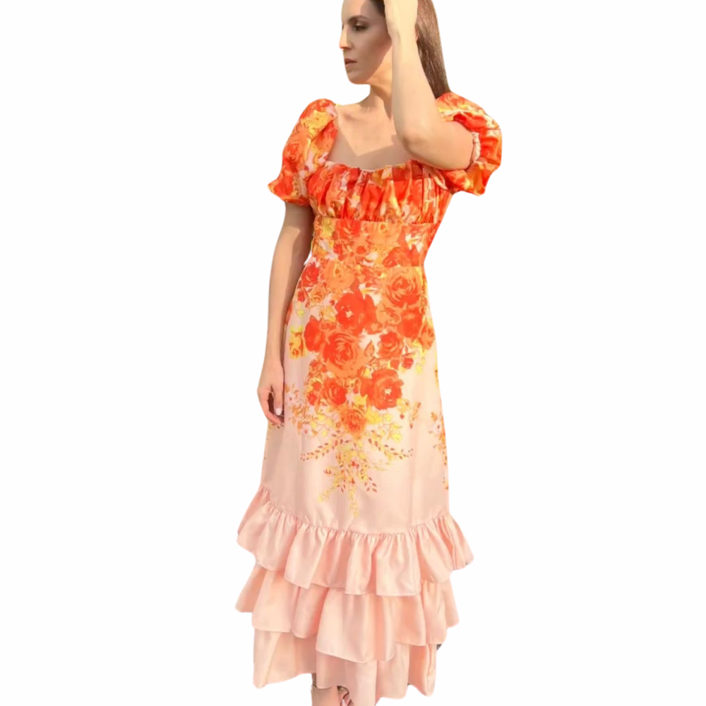 Vestido Largo - Orange Corte Flamenco