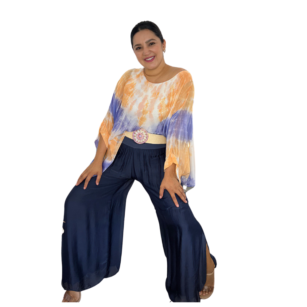 Conjunto Italiano - en seda fresca y suave pantalon y blusa